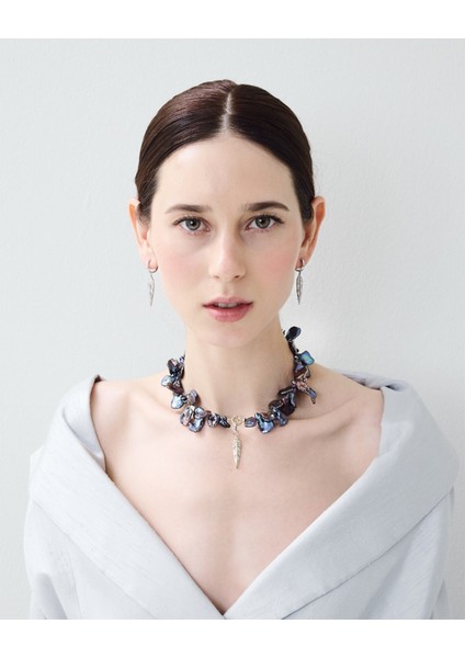 Perla Siyah Inci 14 Ayar Altın Kadın Choker Kolye