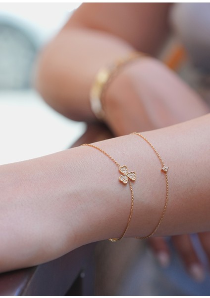 Çiçek Pırlanta Taşlı 14 Ayar Altın Unisex Bileklik