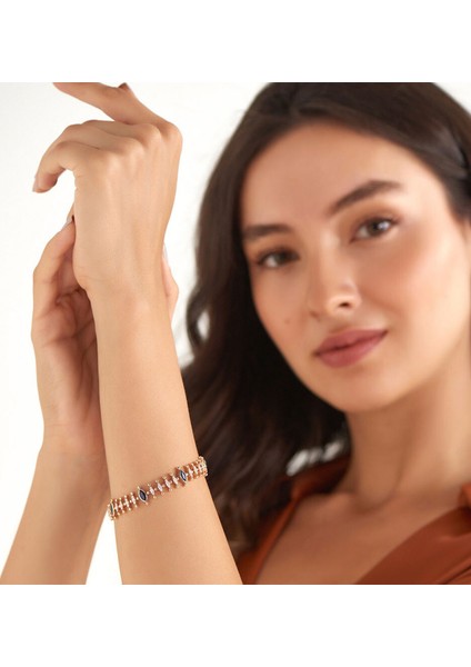 Markiz Kesim Safir ve Pırlanta Taşlı 14 Ayar Rose Altın Kadın Bileklik fırsatları