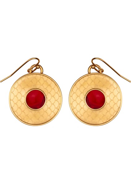 Salamander Cabochon Ruby Gold 18 Ayar Altın Kaplama Kadın Küpe