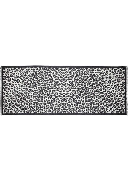 Snow Leopard Print Wool Silk Long Scarf Kadın Eşarp