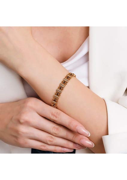 Siyah Mineli Pırlanta Taşlı 18 Ayar Rose Gold Kadın Altın Bileklik fiyatları