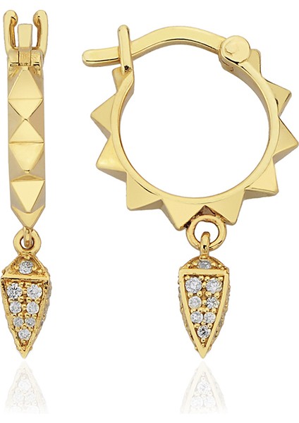 Spike Gold Hoop Pırlanta Detaylı Küpe