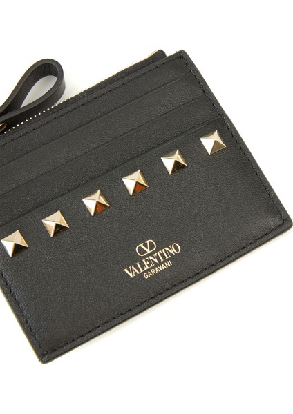 Rockstud Siyah Kadın Deri Kartlık