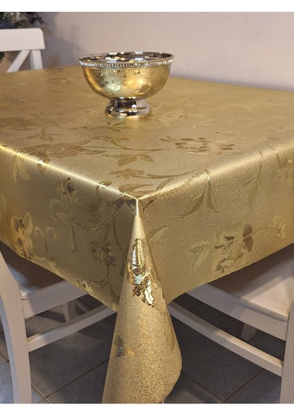 Gold Parlak Silinebilir Masa Örtüsü - Elyaflı Pvc Muşamba