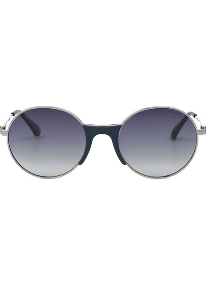 Ds 2323 C3 Metal Yuvarlak Açık Metallik Gri Mavi Unisex Güneş Gözlüğü