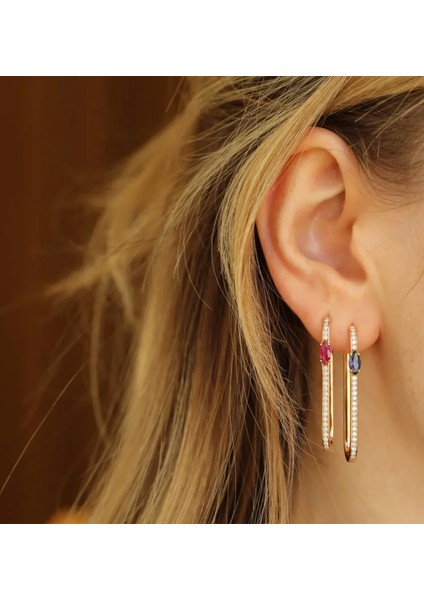 Lina Blue Safir ve Pırlanta Taşlı 18 Ayar Rose Altın Kadın Tek Küpe fiyatları