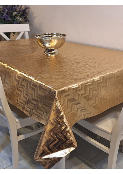 Gold Parlak Silinebilir Masa Örtüsü - Elyaflı Pvc Muşamba
