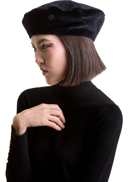 Audrey Siyah Kadife Unisex Beret Şapka