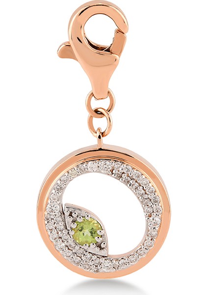 Mini “o” Harfli Charm Pırlanta Yeşil Peridot Taşlı 14 Ayar Pembe Altın