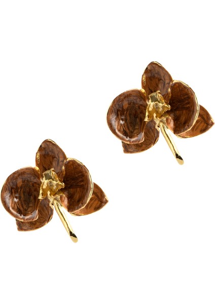 Orchid Kahverengi Kadın Altın Kaplama Küpe