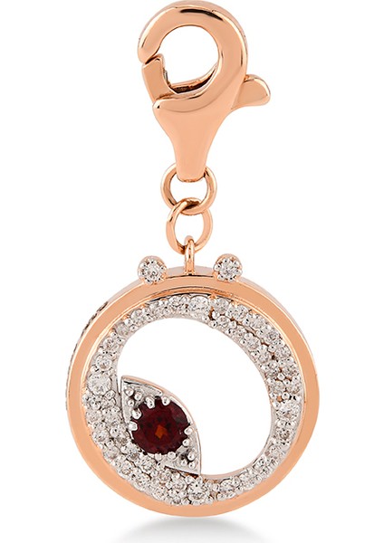 Mini “ö” Harfli Charm Pırlanta Kırmızı Garnet Taşlı 14 Ayar Pembe Altın
