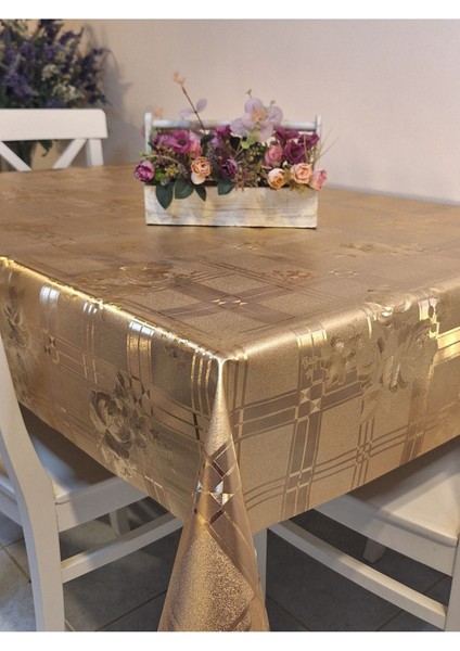 Gold Parlak Silinebilir Masa Örtüsü - Elyaflı Pvc Muşamba