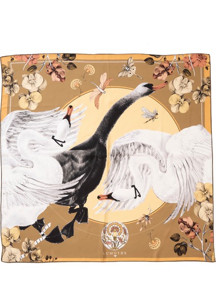 Cabala Swans Orchids Design Art Kadın Ipek Eşarp