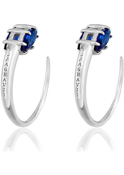 Deep Blue Rhodium Kaplama Mavi Zirkon Taşlı 925 Ayar Gümüş ve Rodyum Kaplama Kadın Halka Küpe