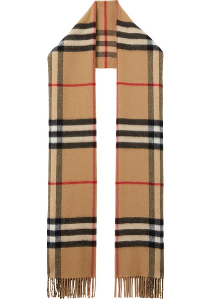 Reversible Check Kaşmir Bej Unisex Atkı
