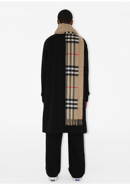 Reversible Check Kaşmir Bej Unisex Atkı