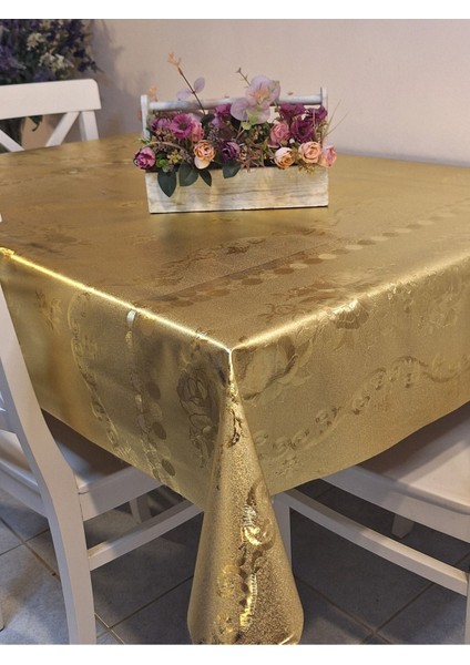 Gold Parlak Silinebilir Masa Örtüsü - Elyaflı Pvc Muşamba