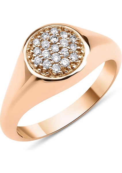 Pırlanta Taşlı Yuvarlak 18 Ayar Rose Gold Kadın Altın Yüzük