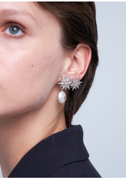 Celestial Star Pearl Zirkon Taşlı Gümüş Kadın Küpe fiyatları