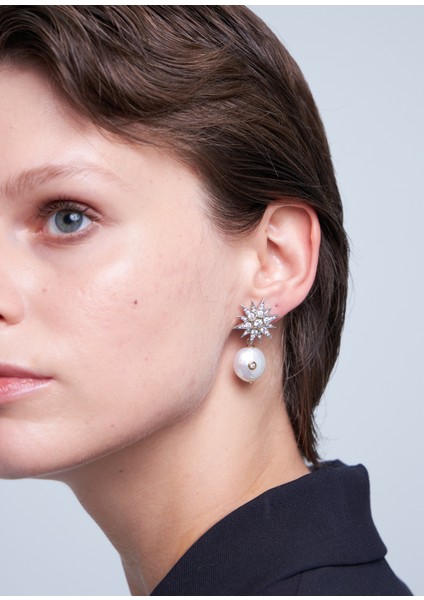 Celestial Star Pearl Zirkon Taşlı Gümüş Kadın Küpe modelleri