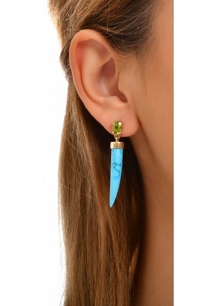 Peridot ve Turquoise Taşlı 14 Ayar Yellow Gold Kadın Altın Küpe fiyatları