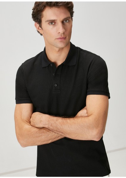 Comfort Fit Siyah Polo Yaka T-Shirt