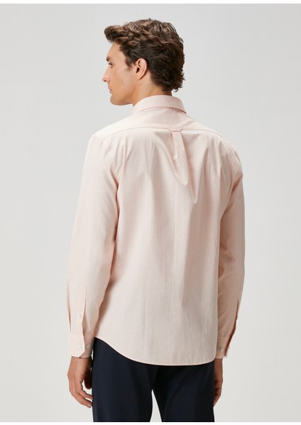 Comfort Fit Kayısı Çizgili Gömlek