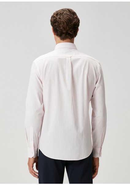 Comfort Fit Pembe Armürlü Kareli Gömlek