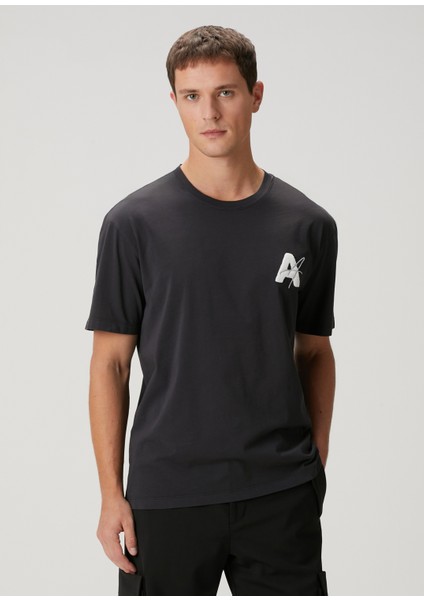 Antrasit Logo Nakışlı T-Shirt
