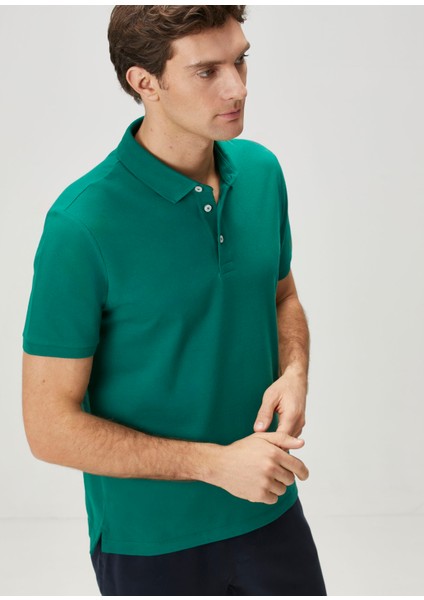Koyu Yeşil Polo Yaka Basic T-Shirt
