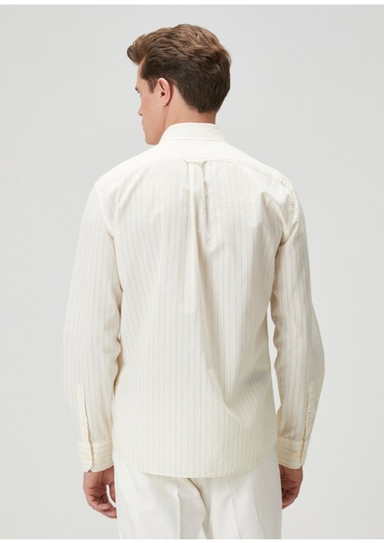 Slim Fit Krem Çizgili Gömlek indirimleri