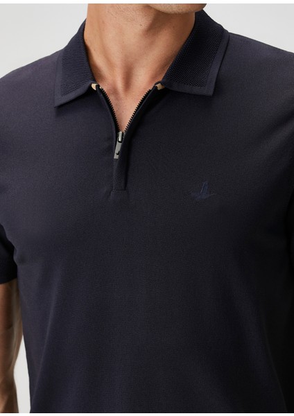 Lacivert Polo Yaka Kısa Kollu Triko