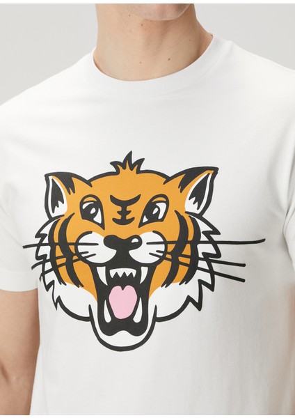 Happy Tiger Kırık Beyaz T-Shirt indirimleri