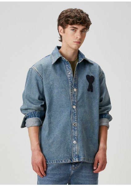 Mavi Logo Nakışlı Denim Gömlek