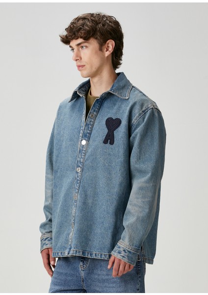 Mavi Logo Nakışlı Denim Gömlek modelleri