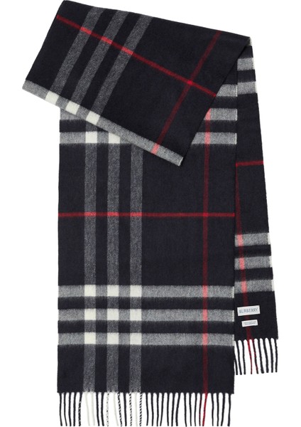Check Lacivert Kaşmir Unisex Atkı