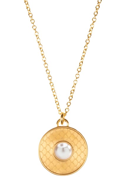 Salamander Cabochon Pearl Gold 18 Ayar Altın Kaplama Kadın Kolye