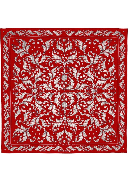 Kırmızı Çiçekler Ipek Eşarp 90X90 cm