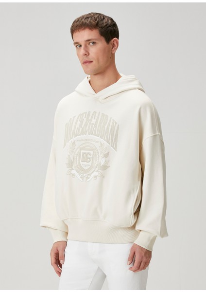 Kırık Beyaz Kapüşonlu Logo Detaylı Sweatshirt modelleri