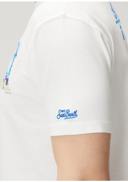 Portofino Mavi Beyaz Baskılı T-Shirt