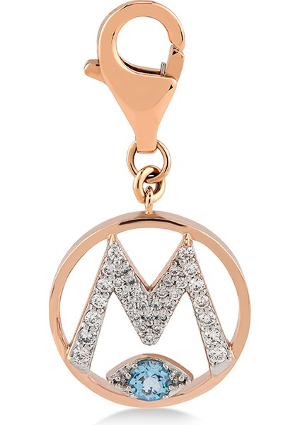 Mini "m" Harfli Charm Pırlanta Sitrin Taşlı 14 Ayar Pembe Altın