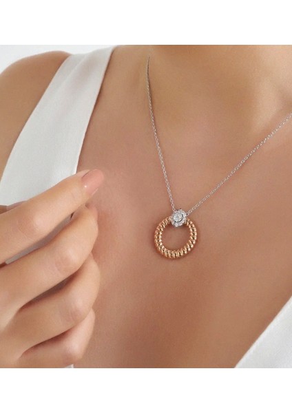Pırlanta Taşlı 18 Ayar Rose ve Beyaz Altın Kadın Kolye fiyatları