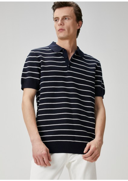 Lacivert Polo Yaka Colorblocked Triko Gömlek