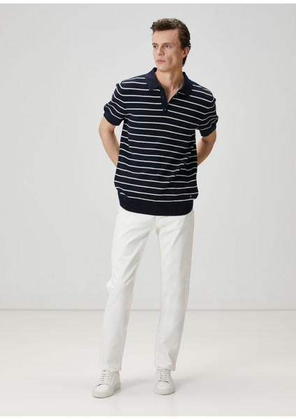 Lacivert Polo Yaka Colorblocked Triko Gömlek