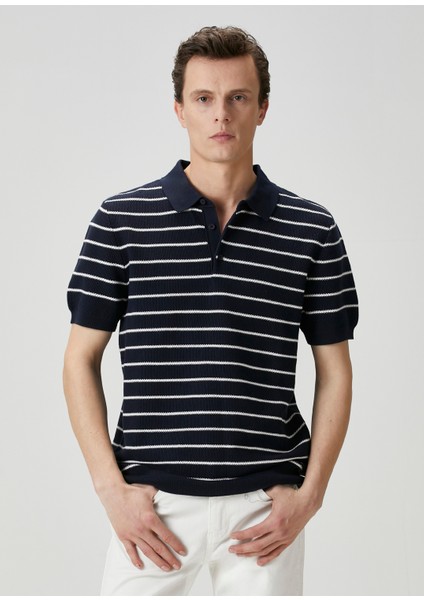Lacivert Polo Yaka Colorblocked Triko Gömlek
