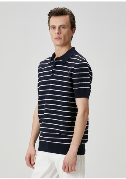 Lacivert Polo Yaka Colorblocked Triko Gömlek