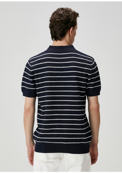 Lacivert Polo Yaka Colorblocked Triko Gömlek