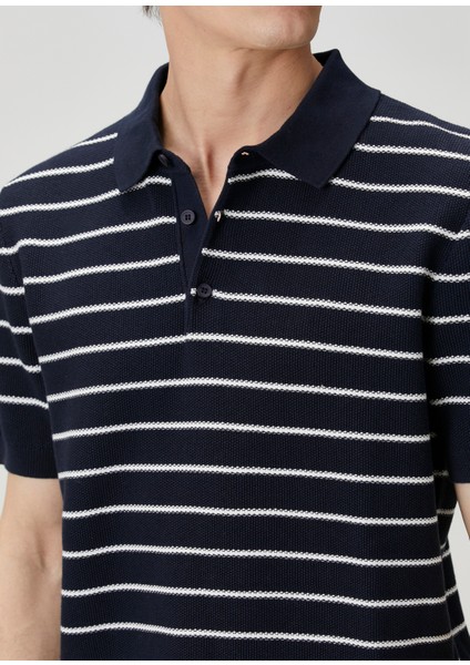 Lacivert Polo Yaka Colorblocked Triko Gömlek