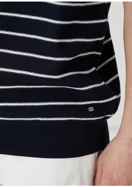 Lacivert Polo Yaka Colorblocked Triko Gömlek